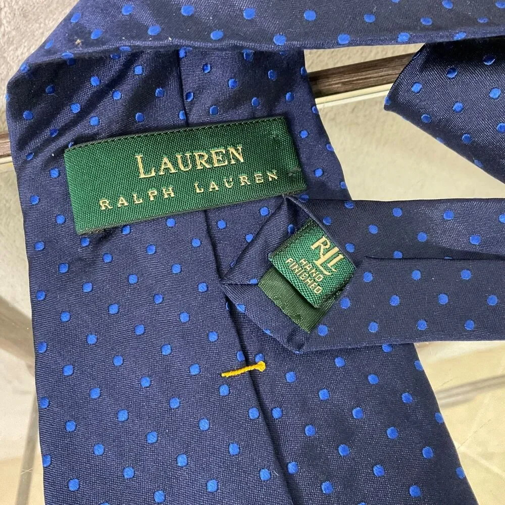 Lauren Ralph Lauren Navy blue Polka Dot Silk Necktie 3.75